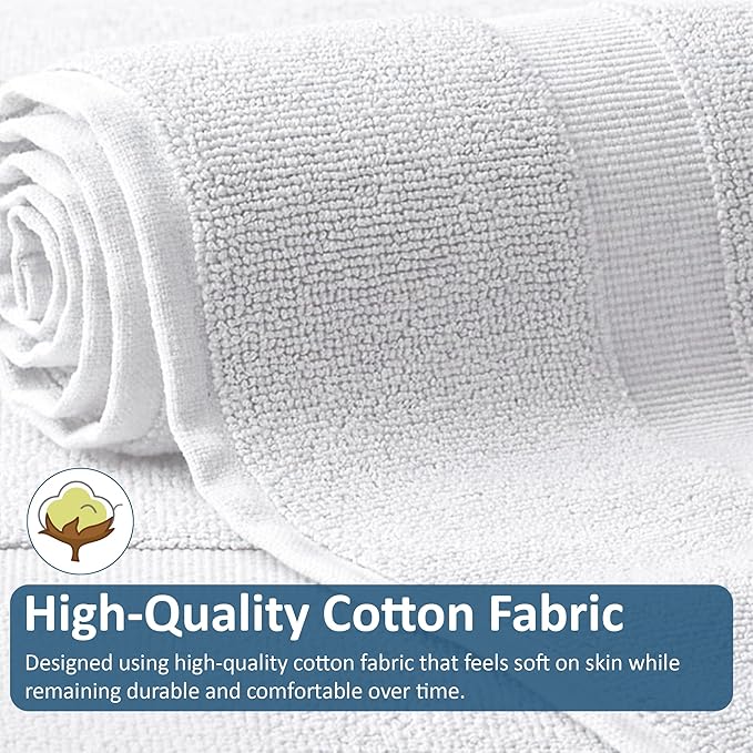 Rajlinen Cotton Bath Mat 2 Pack 23x36-100% Cotton 500 GSM Highly Absorbent Hotel Spa Bathroom Floor Mats, Aesthetic White Bath Mat Towels, Machine Washable Shower/Bathtub Rugs