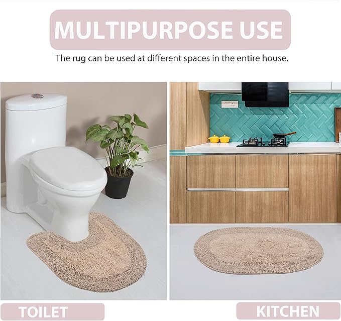 Home Weavers Double Ruffle Collection 100% Cotton Bathroom Rugs Set, Washable Rug, Extra Soft and Absorbent Bath Rug, Kitchen Mat, Bath Mat Set, Bath Floor Mat Non Slip, 24"x40" Rectangle, Linen