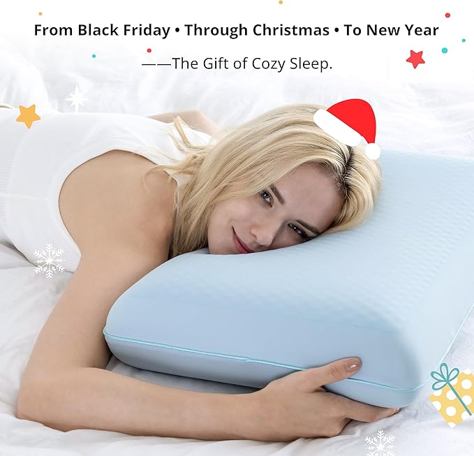 EGOHOME Cooling Gel Memory Foam Pillow - Reversible Cooling Cover, Neck Support for Side, Back and Stomach Sleepers, Removable & Machine Washable, All-Season Comfort, Standard Size, Blue