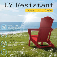 Adirondack Chair, Folding All-Weather Outdoor HDPE Patio Chair with Cup Holder, Red