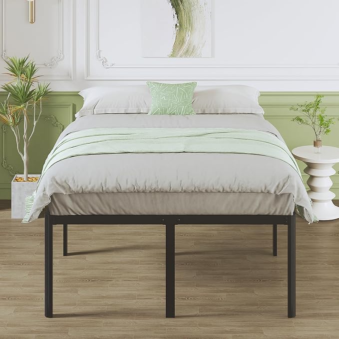 25 Inch High Queen Bed Frame with Rounded Corner Legs, Heavy Duty Metal Queen Platform Bed Frame with Steel Slats Support, No Box Spring Needed, Noise Free, Easy Assembly