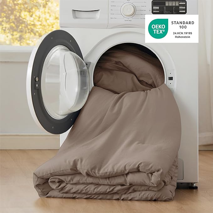 Bedsure California King Size Comforter Set, Brown Soft Prewashed Bedding for All Seasons, 3 Pieces GentleSoft™ Down Alternative Bed Set, 1 Lightweight Comforter (104"x96") and 2 Pillowcases (20"x36")