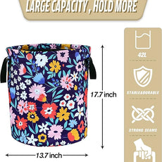 Folk Floral Art Laundry Basket Beautiful Flowers Foldable Oxford Cloth Funny Tote Bag Laundry Hamper Clothes Storage Bucket Organizer For Bathroom/Laundry Storage/Bedroom 17.7x13.7 Inch