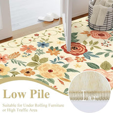 DUKINO 9x12 Area Rug, Floral Rugs for Living Room, Lightweight Non Slip Washable Rug, Indoor Low Pile & Non-Shedding Boho Design Rugs for Bedroom, Living Room, Dining Room, Beige Yellow