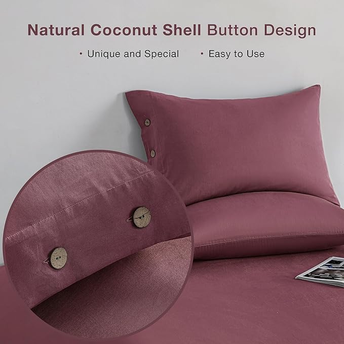 JELLYMONI Pillowcases Standard Set of 2 Cotton Button Pillow Covers 20×26in Dusty Rose Bed Pillow Cases 100% Washed Cotton Soft Breathable (Pillows are not Included)