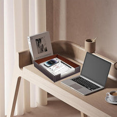 Leather Letter Tray, Office Supplies Desk Organizer for Mail Paper Files Magazines Jewelry Cosmetics,Luxury Letter Holder&Multipurpos Stackable Office Desktop Storage Box,Coffee