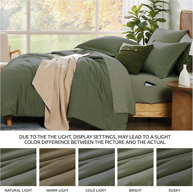 WRENSONGE Full Size Comforter Sets, 7 Pieces Olive Green Bed in a Bag with Fitted Sheet, Flat Sheet, 2 Pillow Shams, 2 Pillowcases, Warm Bedding Sets for All Season