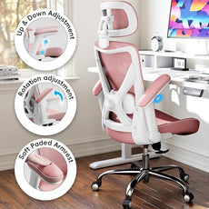 Office Home Ergonomic Desk Chair-Computer X-Shaped Chair Mesh PU Leather with Adjustable Lumbar Support-Executive Chair High Back with Headrest Flip-Up Arms for Long Hours (Dark Pink)
