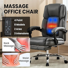 Massage Office Chair with Heat, Desk Chairs Executive with Foot Rest, Reclining Chair Big and Tall for Heavy People,4 Points Vibration 500lbs,Adjustable Lumar Support Grey