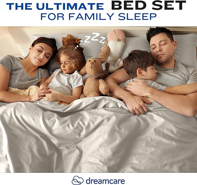 DREAMCARE Queen Sheet Set – 4 pcs Cooling Sheets – up to 21” Extra Deep Pocket Queen Sheets – Hotel Luxury Sheets & Pillowcases – Superior Softness 100% Fine Microfiber with Side Pocket – Ivory