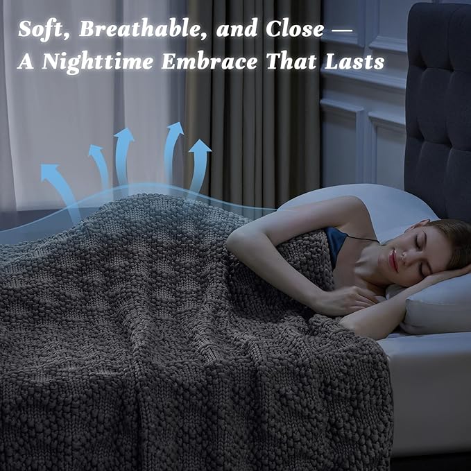 Knitted Weighted Blanket for Adult, Chunky Knit Weighted Throw for Sleep 60"*80" 12lbs, Cooling Breathable Machine Washable Heavy Blanket for Room Decor (Light Grey, Queen)