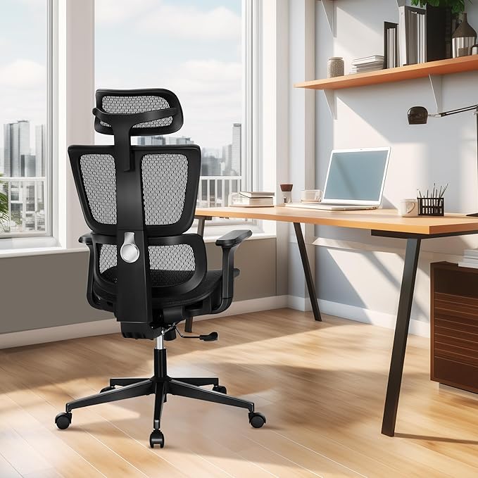 ALPHA HOME Ergonomic Office Chair with footrest, High-Back Mesh Computer Chair with Lumbar Support, Adjustable Height&Headrest&Flip-up Armrest, 360° Swivel Wheels, SGS Certified