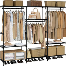 Clothes Rack, Portable Closet, 81.1 Inch Large Capacity Wardrobe Closet, Clothes Storage Organizer with Shelves and 3 Hanging Rods, Easy to Assembly, Black PCT033B01