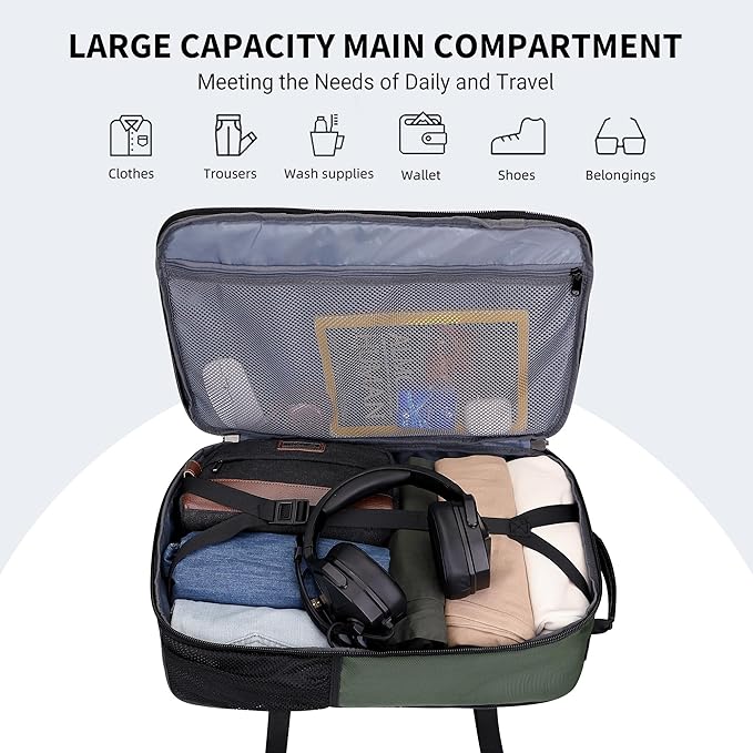 WITZMAN Carry On Travel Backpack for Men Large Convertible 45L Fit 17 Inch Laptop Backpack 3 in 1 Bag for Airline Approved(B688 Army Green)