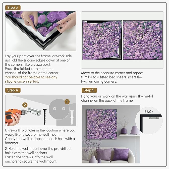 60"x60" XL Framed Wall Art Purple Blossom Burst Abstract Floral Impressionist Violet Flower Field (Frame Assembly Required)