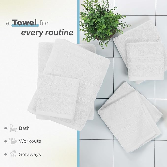 Martex 6-Piece Towel Set – Ultimate Performance – 100% Cotton – 2 Bath Towels – 2 Hand Towels – 2 Wash Cloths – Versatile – Low-Linting – Supersoft & Absorbent Bathroom Set – Easy Care – Optical White