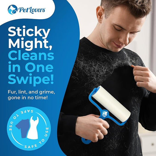 PetLovers 6.3" Large Lint Roller for Pet Hair Extra Sticky 270 Sheets, Ideal for Pet Hair Removal from Furniture & Clothes, Dog and Cat Lint Remover 3 Pack