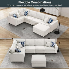 Legend Vansen Modular Sectional Sofa U Shaped Couch with Ottoman Modern Reversible Corner Sectional Couch for Living Room (Cream, U Shaped Sofa-1)