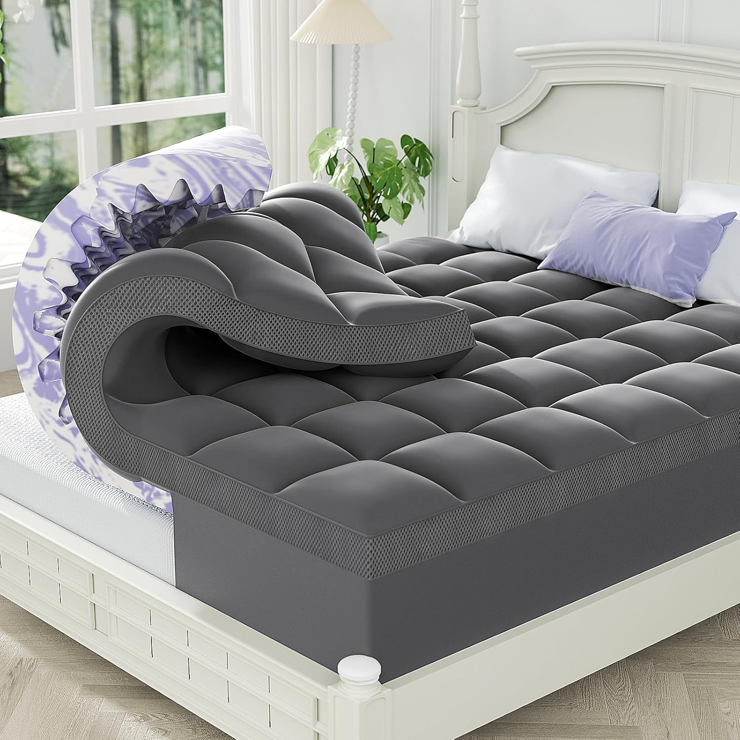 ChiXpace Dual Layer 4 Inch Memory Foam Mattress Topper Twin XL - 2 Inch Gel Memory Foam and 2 Inch Pillow Top Mattress Pad, 7-Zone Egg Crate Twin XL Size Mattress Topper (White) Dormly