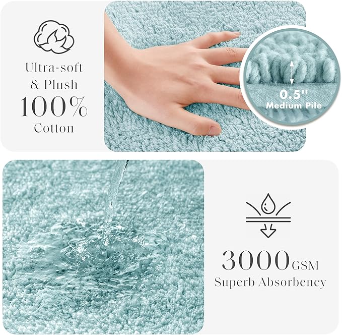 Madison Park Splendor Reversible 100% Cotton Tufted Bathroom Rug-3000 GSM Hotel Quality Luxurious Plush Medium Pile Bath Mat Absorbent, Quick Dry, Shower Room Décor, 24x44 Blue