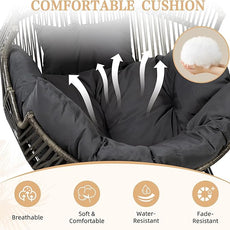 Vongrasig Comfy Wicker Rocking Egg Chair, Soft Thick Cushion Rattan Lounge Chair, High Capacity Steel Frame, Reading Chair for Living Room, Bedroom, Dorm Rooms (Black/Rattan)