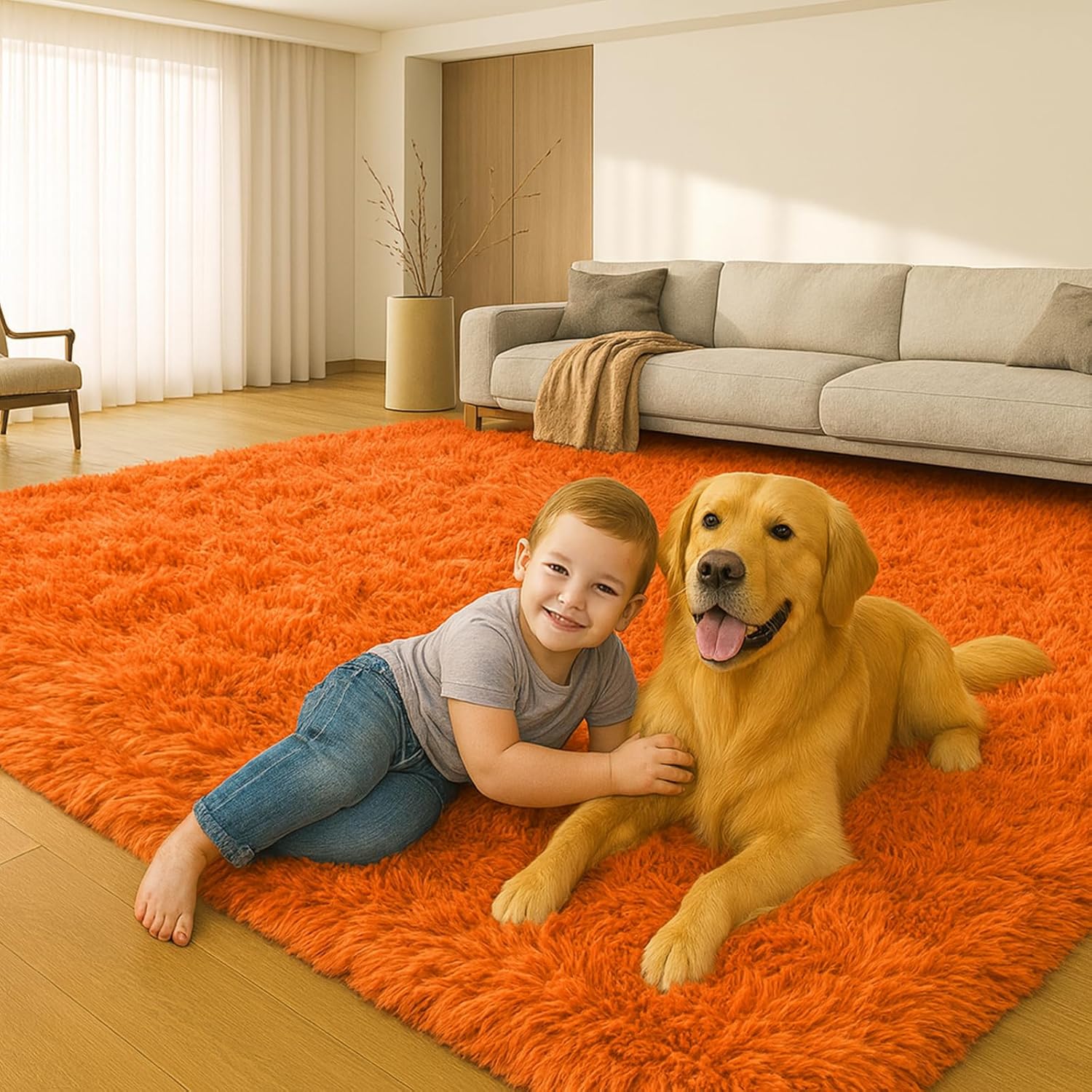8x10 Area Rugs Living Room, Beige Large Plush Fluffy Bedroom Carpet, Non-Slip Upgraded Indoor Thick Soft Rug, Modern Plush Carpet Suitable for Kids Home Decor Aesthetics Dorm. Dormly