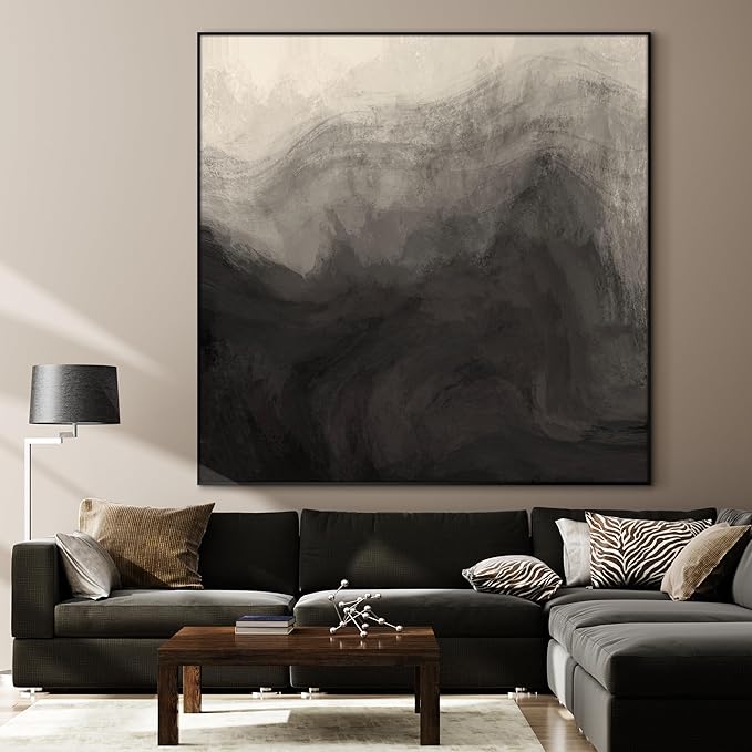 72"x72" XL Framed Wall Art - Monochrome Gray and Black Misty Mountains (Frame Assembly Required)