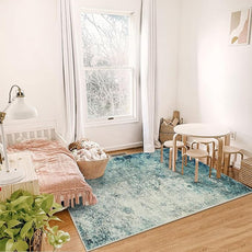 Lahome Modern Abstract Area Rugs 3x5 Washable Rug, Throw Rugs for Entryway Low Pile Anti Slip, Stain Resistance Accent Carpet for Bedroom Kitchen Bathroom Laundry Front Door, Blue/Grey