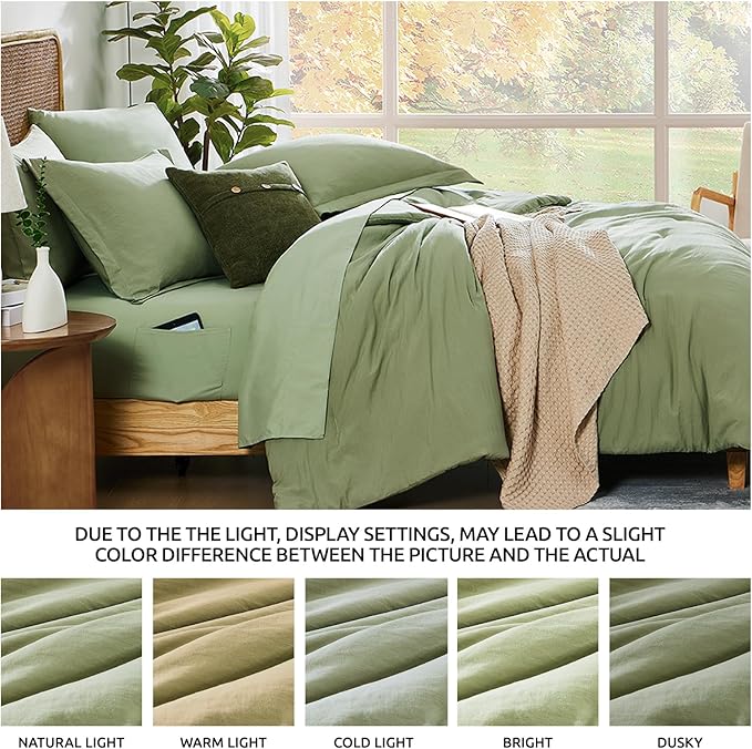 WRENSONGE Full Size Comforter Set- 7 Pieces Sage Green Bed in a Bag Full Size Comforter with Fitted Sheet, Flat Sheet, 2 Pillow Shams, 2 Pillowcases, Warm Bedding Sets for All Season