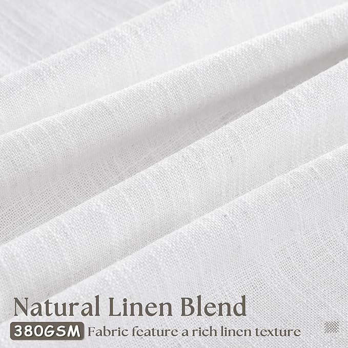 White Short Linen Curtains 45 Inch Length 2 Panel Set for Small Windows Rustic Country Linen Cotton Light Filtering Drapes Privacy Pinch Pleated Back Tab Semi Sheer Kitchen Curtains 45 Inches Long