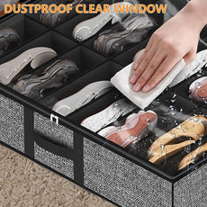 homyfort Under Bed Shoe Storage Organizer Fits 16 Pairs Shoes and 4 Pairs Boots, Underbed Shoe Storage Boxes Bins, Organizador De Zapatos, Extra Large Zapateras Organizer for closet, Black, Set of 2