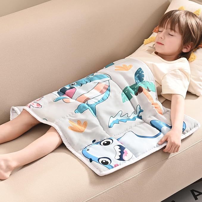 anfie Weighted Lap Pad 2 Pounds, Weighted Blanket Kids(20"*30") Cooling Blanket for Sleeping,Weighted Throw Blanket for Travel Indoor Outdoor(White Shark)