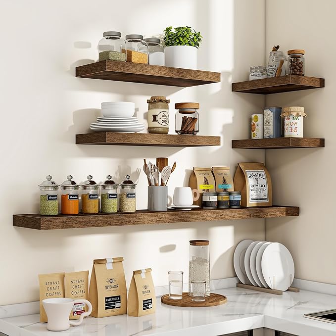 48 Inch Floating Shelves, 48"x9.25"x1.5" Inch Deep Floating Shelves for Wall, Wooden Shelves for Bathroom, Bedroom, Living Room, Brown, 1 Piece