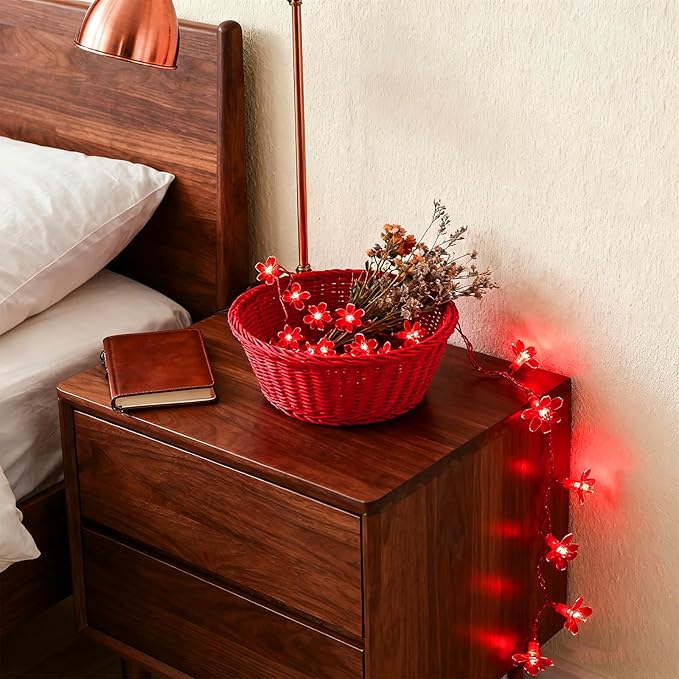 Battery Lighted & USB Plug in Fairy Flower String Lights, 9.8 ft 30 LED Cute Cherry Blossom Lights with Timer Indoor Bedroom Party Wedding Christmas Easter Tree Branch Hanging Decorations (Red)