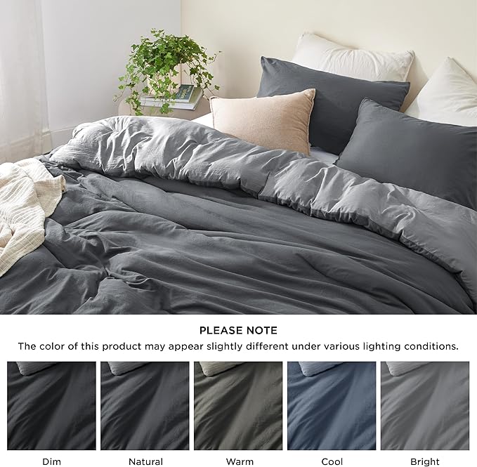 Bedsure Queen Size Comforter Set, Reversible Grey Soft Prewashed Bedding for All Seasons, 3 Pieces Warm Down Alternative Bed Set, 1 Lightweight Comforter (90"x90") and 2 Pillowcases (20"x26")