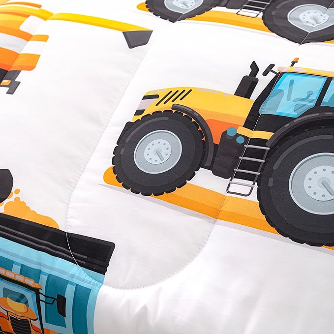 CVHOUSE Tractor Bedding Set for Boys - Twin Excavator Comforter & Trucks Tractors Cars Quilt Set with 1 Comforter and 2 Pillow Cases - 3 Piece