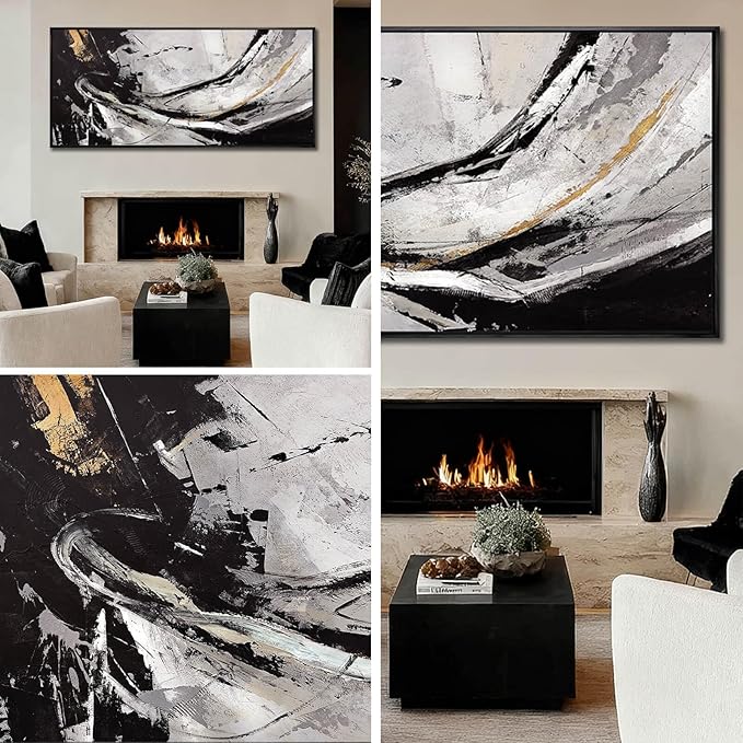 XIANSHOU Black and White Wood Wall Decor Abstract Photo Prints Contemporary Wall Art 32"x70" Large Pictures for Living Room Art for Office
