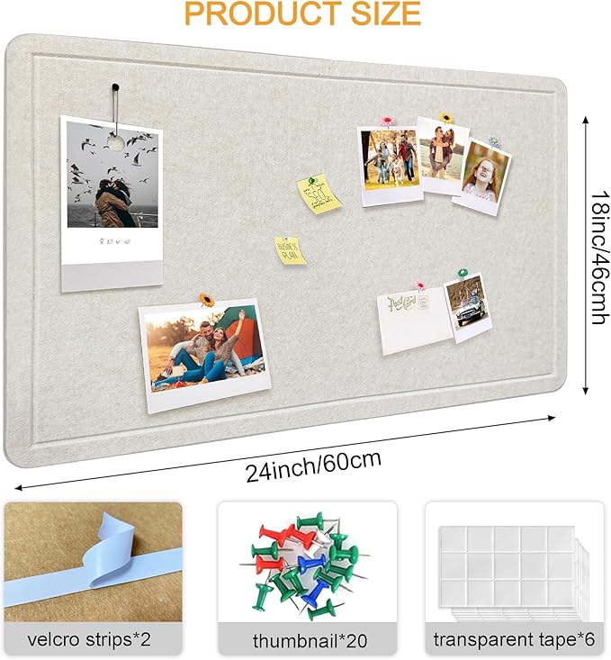 Large Bulletin Board - Foldable 24x18 Inches Cork Board Alternative with 20 Push Pins, Self-Adhesive Felt Bulletin Board for Wall, Home Office Classroom Decor