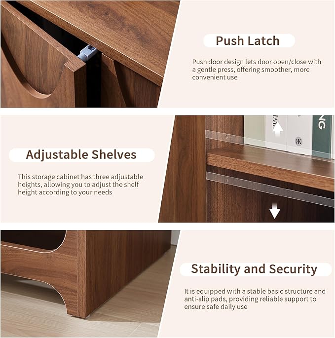 Sideboard Buffet Cabinet with Storage Set of 2, 63” Mid Century Modern Storage Cabinet with Adjustable Shelf and 4 Doors for Dining Room, Living Room,Entry