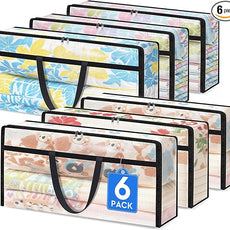 6 Pack Long Clear Storage Bags for Comforter, Clothes & Bedding, Plastic Blanket Storage with Zipper and Handle, Moving Bags, Closet Organizer and Under-Bed Storage (90L, 39.4