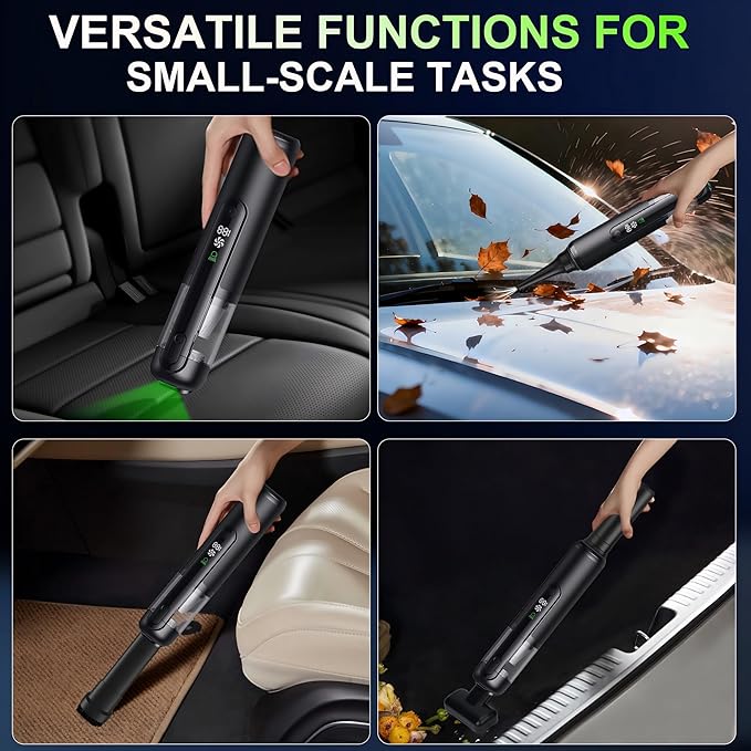 Car Vacuum, Handheld Cordless Vacuum 19000Pa, 4-in-1 Mini Portable Cleaner with Green LED Detection Light, 2 Modes for Car, Home, Office, Desk & Keyboards, Rechargeable, Washable Filter