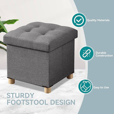 BRIAN & DANY Ottoman with Storage, Small Storage Ottoman for Dorm, Linen Folding Ottoman Foot Stool with Legs for Living Room and Bedroom, 15