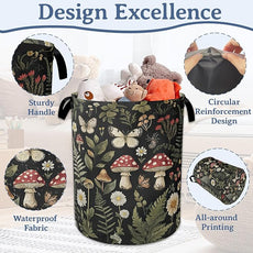 Red Mushroom Laundry Basket,Foldable Oxford Cloth Butterfly Plant Herb Laundry Hamper With Handle, 20.8