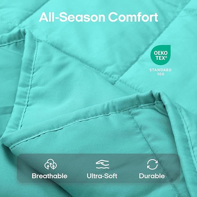 ZonLi Weighted Blanket for Adults(60"x80",15lbs, Dark Green) Queen Size High Breathability Cooling Heavy Blanket, Soft Material with Premium Glass Beads,All-Season.