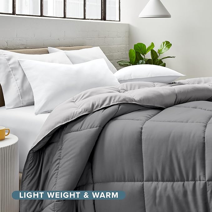 Bare Home Full Comforter - Reversible Colors - Goose Down Alternative - Ultra-Soft - Premium 1800 Series - All Season Warmth - Bedding Comforter (Full, Grey/Light Grey)