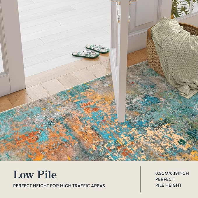 Lahome Modern Abstract Area Rugs 9x12 Living Room Rug, Washable Rugs for Living Room Bedroom Low Pile Non Slip, Colorful Large Soft Indoor Carpet for Dining Room Table Apartment Classroom