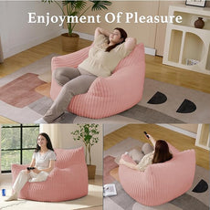 Giant Plush Bean Bag Chair for Adults with Armrests - Oversized Comfy Pink Beanbag Lounge Lazy Floor Sofa Accent Chair for Living Room, Bedroom & Dorm, Cozy Fluffy Single Cloud Mini Couch
