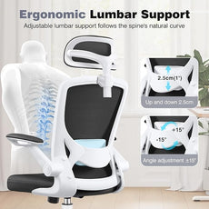 Home Office Desk Chairs, Ergonomic Office Chair with Lumbar Support, Headrest, Flip-up Armrests, Comfy Desk Computer Chair for Gaming, Work, White