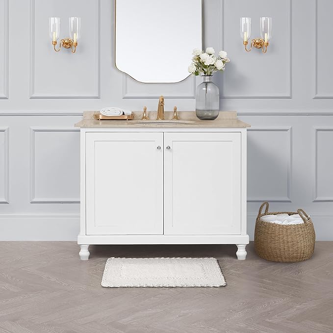 Laura Ashley Ruffle Border 100% Cotton Bath Rug, White, 17"x 24"