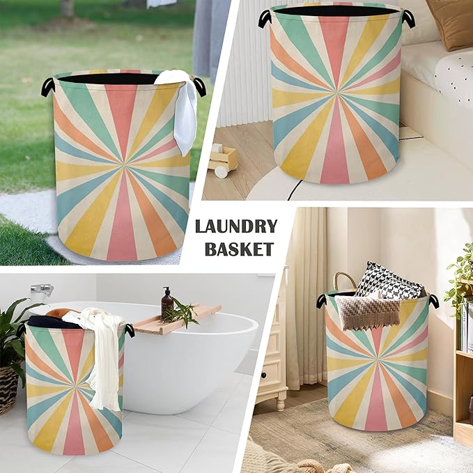 Boho Abstract Geometric Laundry Basket,Foldable with Handles Tote Bag Oxford Cloth for Bathroom Bedroom Dirty Clothes Storage Bucket 16" x 20.8"
